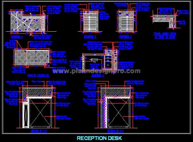 Contemporary Reception Desk DWG Detail with Elevation and Sections